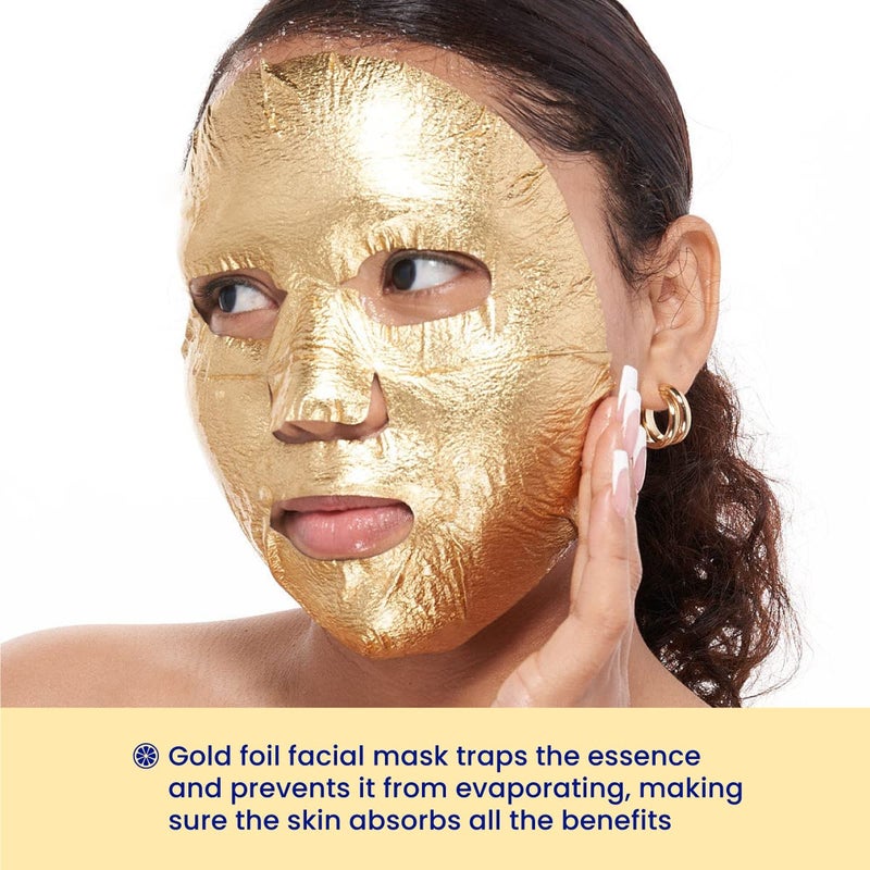 FACETORY K Beauty Face Mask Skin Care - BE BRIGHT BE YOU BRIGHTENING Sheet Mask with Gold Foil & Lemon Fruit | Glowing Gold Brightening Face Mask (5 Pack) - Image 5